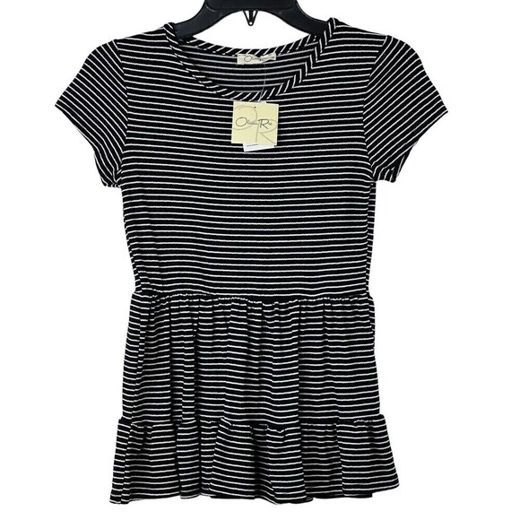 Olivia Rae Round Neck Short Sleeve Stripped Layered Top Stretch Size Small USA - Picture 7 of 7